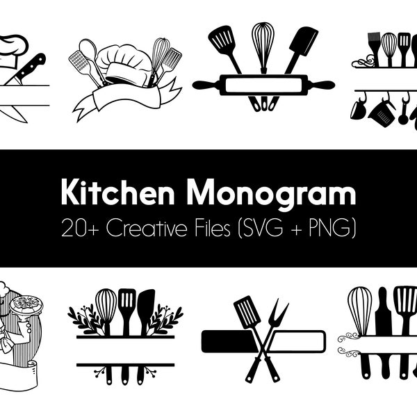 Kitchen Monogram SVG, Kitchen SVG, Kitchen Utensils Monogram SVG, Chef Monogram svg, Chef svg, Mom svg, Mom Chef svg, Chef Name svg