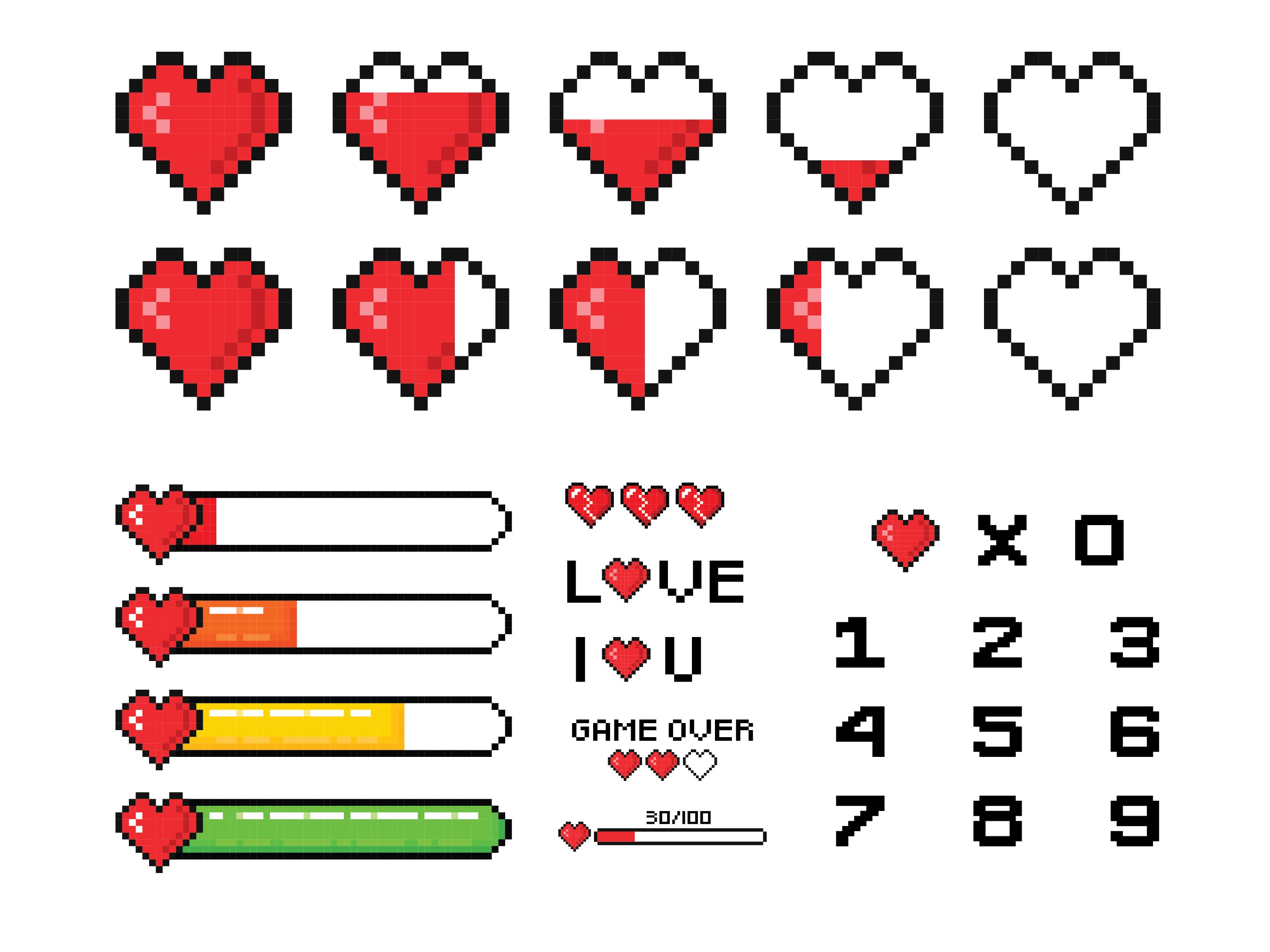 Pixel Heart, Pixel SVG, Pixel Heart svg, Game Over svg, Health Bar svg, Broken Heart svg,  Pixel Numbers svg, Pixel I Love You svg, Game svg