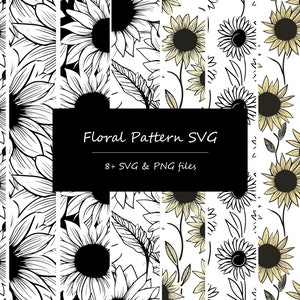 Bundle SVG motif floral tournesol, motif sans couture SVG, SVG motif fleur, motif tournesol Svg, svg en cuir repoussé, emballage de gobelet png