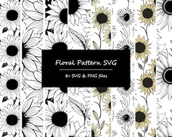 Sunflower Floral Pattern SVG Bundle, Seamless Pattern SVG, Flower Pattern SVG, Sunflower Pattern Svg, Tooled leather svg, tumbler wrap png
