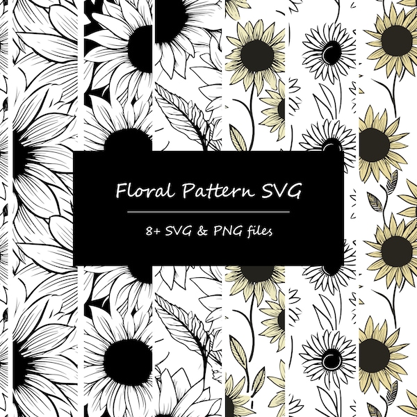 Sunflower Floral Pattern SVG Bundle, Seamless Pattern SVG, Flower Pattern SVG, Sunflower Pattern Svg, Tooled leather svg, tumbler wrap png