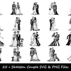 Skelett Paar SVG Bundle, Skelett-Liebhaber SVG, Skelett-Ehe SVG, Skelett Bräutigam SVG, Skelett Braut SVG, Skelett Ehemann Frau SVG