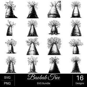 baobabträd svg, baobabträd png, baobab clipart svg, botanisk svg-konst, afrikanskt träd svg, natur clipart png, trädklistermärke design