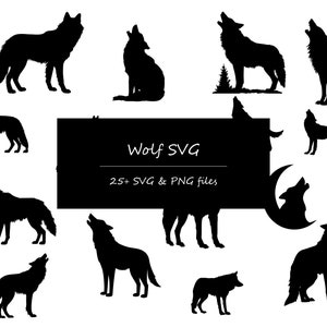 Wolf silhouet SVG, Wolf SVG, Wolf Pack SVG, grote Wolf Lodge SVG, huilende Wolf SVG, Wolf maan SVG, Wolf Mandala, echte Wolf PNG Wolf Cricut