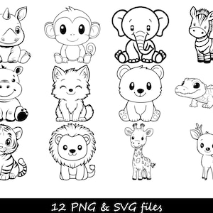 Bundle SVG animaux de safari, clipart animaux de safari mignon, animaux de la jungle svg, svg animaux de zoo, clipart bébé animal, svg animaux de dessin animé