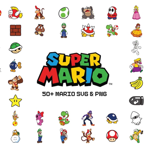 Mario SVG Bundle: Mario Characters svg, Super Mario svg, Mario Kart svg Files, Mario Bros svg, Super Mario Halloween SVG, Mario Bros PNG