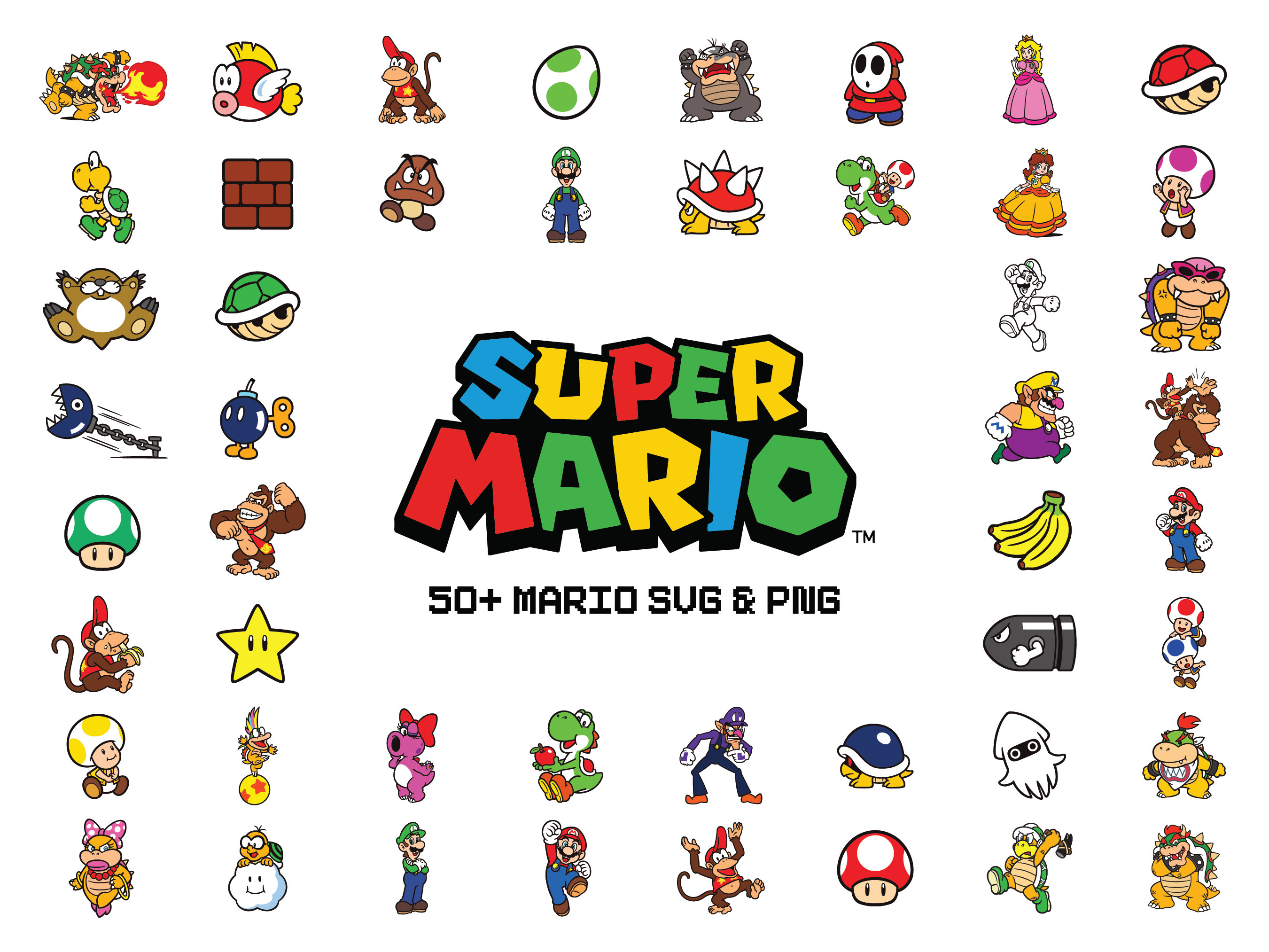 Mario SVG Bundle: Mario Characters Svg, Super Mario Svg, Mario Kart Svg ...