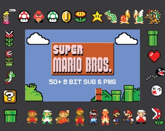 Mario SVG Bundle, Mario 8 bit SVG, Super Mario svg, Mario Kart svg Files, Mario Bros svg, Mario Characters svg, Mario Bros PNG