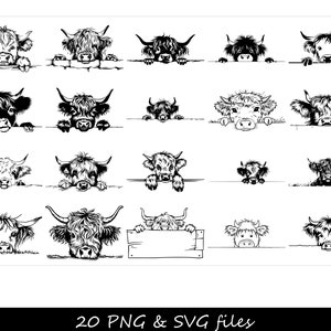 覗くハイランド牛 SVG、覗く牛 SVG、ハイランド牛 PNG、ハイランド牛のプリント、ハイランド牛のパターン、牛 svg、牛のプリント svg、牛の顔 svg