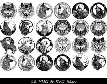 Varg SVG, Vargflock SVG, Stor Vargstuge SVG, Varg med indisk Glowforge svg, Ylande Varg svg, Vargmåne svg, Vargmandala, Riktig Varg png