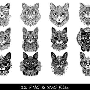 Cat Mandala SVG bundle, cat silhouette svg, cat svg, cat face svg, cat mom svg, peeking cat svg, cat quotes svg, black cat svg