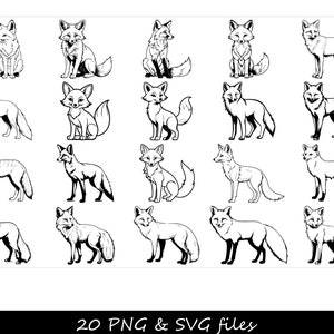 Bundle SVG renard, renard SVG, tête de renard SVG, visage de renard svg, svg silhouette renard, renard svg debout, renard svg assis, svg renard couche, svg visage renard