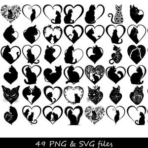 Coeur de chat SVG, lot de chat SVG, chat silhouette svg, svg chat drôle, visage de chat svg, svg maman chat, svg chat furtivement, svg chat noir, dame de chat fou