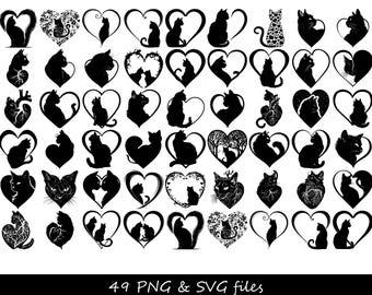 Cat Heart SVG, Cat SVG bundle, cat silhouette svg, funny cat svg, cat face svg, cat mom svg, peeking cat svg, black cat svg, crazy cat lady