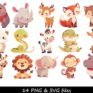 Bundle SVG animaux de safari, clipart animaux de safari mignon, animaux de la jungle svg, svg animaux de zoo, clipart bébé animal, svg animaux de dessin animé