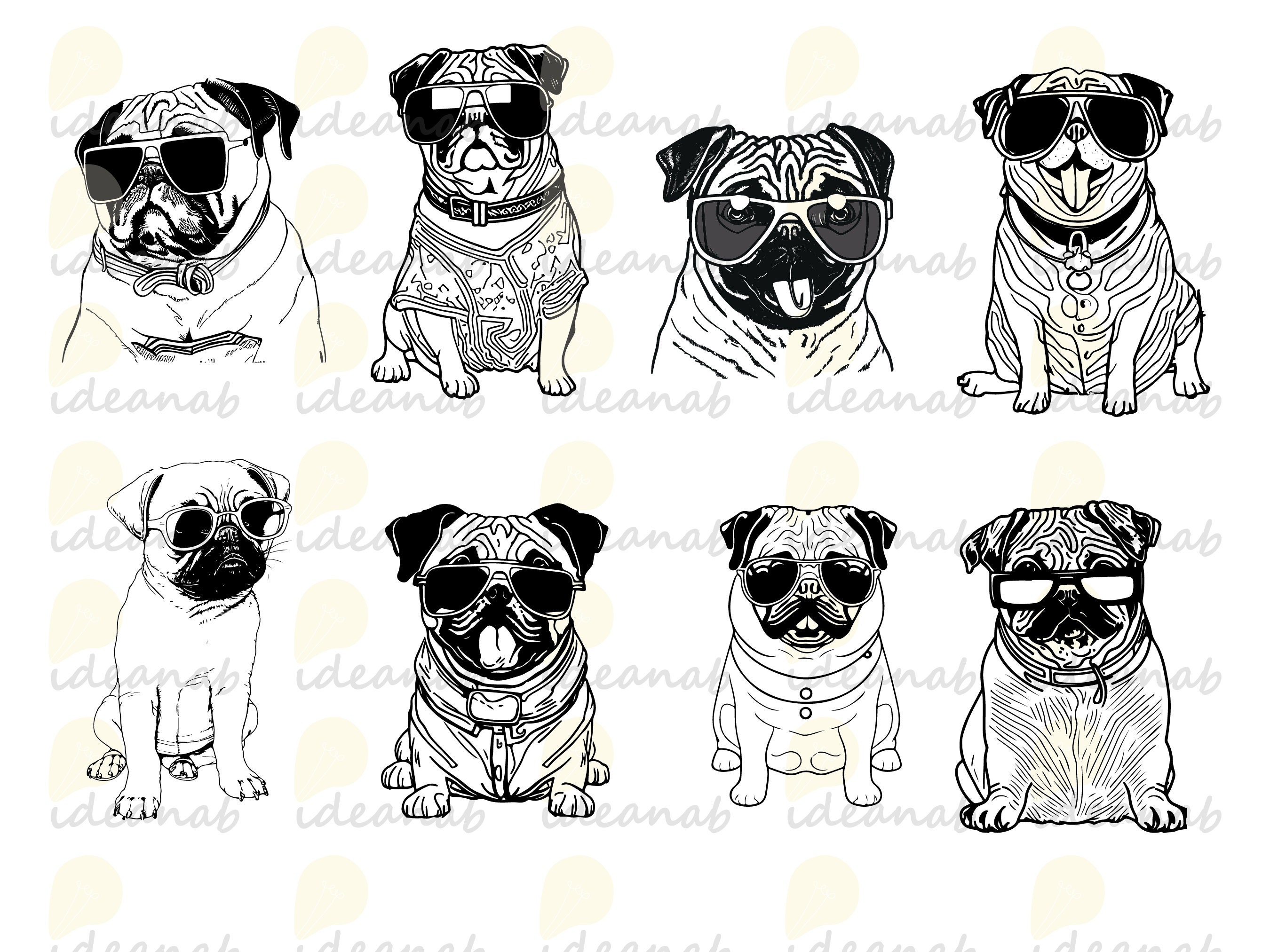 Pug With Sunglasses SVG Dog SVG Cool Dog SVG Dog Face Svg - Etsy