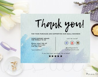Editable in Canva Business Thank You Insert card Template,  Modern Thank You Card Packaging,  Thank You For Your Order Add Logo, Printable.