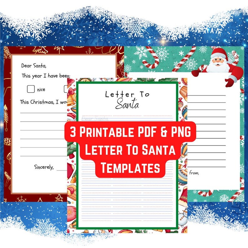 Letter to Santa Templates Printable PDF PNG Kids Crafts - Etsy