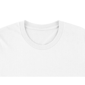 May include: Close-up view of a plain white crew neck t-shirt. The neckline is clearly visible, showcasing the stitching and the clean, simple design of the garment. The fabric appears soft and smooth, typical of a comfortable cotton t-shirt. The overall image is bright and well-lit, highlighting the crisp white color of the shirt.