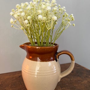 Vintage Two-Toned Brown and Cream Glazed Pottery Vase/Pitcher