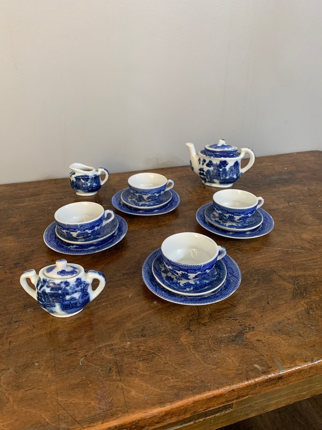 Vintage Blue Willow Childs China Tea Set Etsy