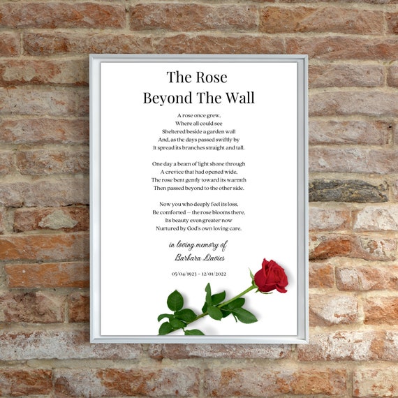 The Rose Beyond the Wall Funeral Poem Loving Memory Prints Etsy UK