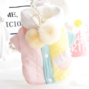 Rainbow Color | Dog Winter Coat | Puffer Jacket | Vest | Warm Fleece | With Scarf | Small Dogs and Cats | Size XS- up to 6.6 lbs