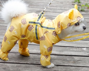 Dog Raincoat Rain Jacket |With Hood | Waterproof Hoodie | Four legs Covered | With Harness | Bumble Bee | Small Breeds | Size XS-L