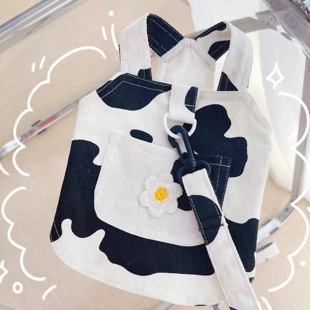 Cow Print Dog Harness Daisy Embroidery Leash Set Small Dog Harness Size