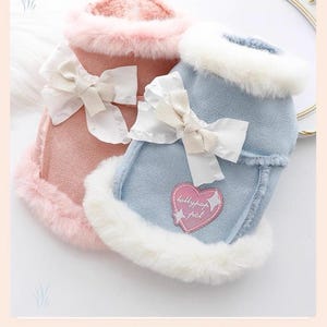 Suede Dog Winter Coat: Soft Warm Vest with Bow - XS