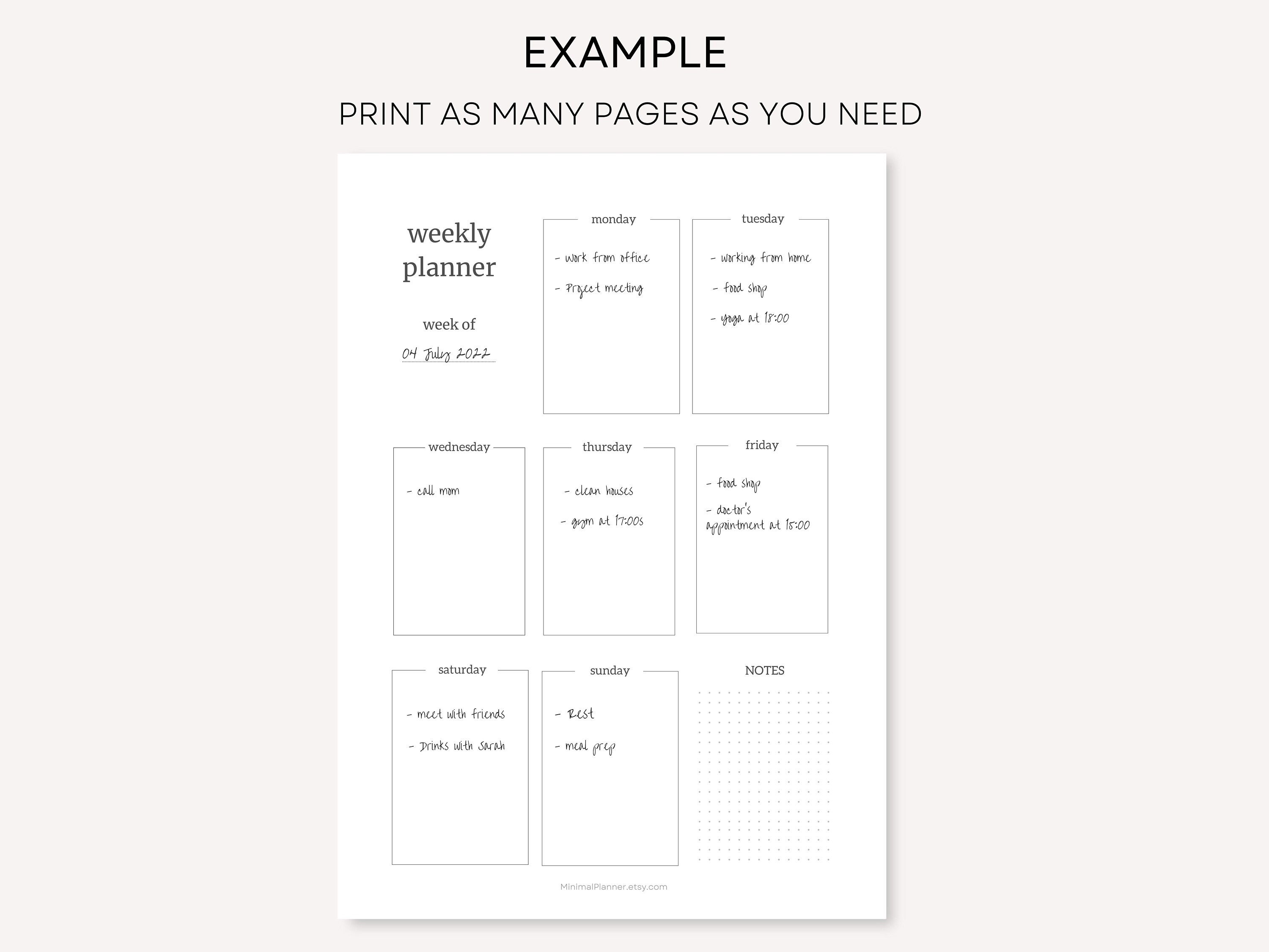 Weekly Planner Printable Weekly Schedule Vertical Week on - Etsy