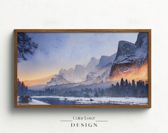 Winter Frame TV Art | Yosemite Landscape Watercolor Painting Samsung Frame TV Art LG Digital Wall Art Mountain Park California Tv Art