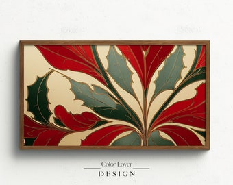 Christmas Samsung Frame TV Art | Poinsetta Winter Scandinavian Samsung Frame TV Rosemaling Nordic Abstract Samsung Frame Art TV