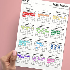 12 Habits Habit Tracker | Monthly Daily Habit Tracker | Dated and Undated Template Goals Planner