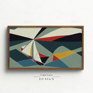 Abstract Frame TV Art | Ocean Sailing Boat Samsung Frame TV Art Abstract Seascape Coastal Sea Water Sailboat Painting TV Art
