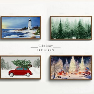 Christmas Frame TV Art Set | Christmas Samsung Frame TV Art Bundle | Winter Holiday Landscape Watercolor Painting Frame TV Art Theme Pack
