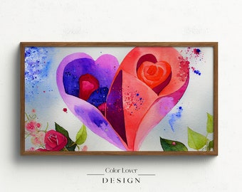 Valentine's Day Frame TV Art | Heart Love Watercolor Painting Samsung Frame TV Art Valentines Valentine Digital Wall Art LG