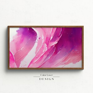 Pink Abstract Frame TV Art | Pink White Paint Splashes Samsung Frame TV Art | Minimalist Wave Digital Wall Art Abstract