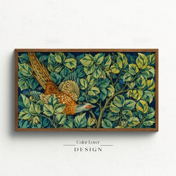 William Morris Frame TV Art | Pheasant Bird Tree of Life Samsung Frame TV Art Digital Wall Art Bird Tapestry Arts and Crafts Art Nouveau