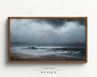 Coastal Frame TV Art | Nautical Ocean Samsung Frame TV Art Seascape Coast Moody Oil Painting Landscape Dark Stormy