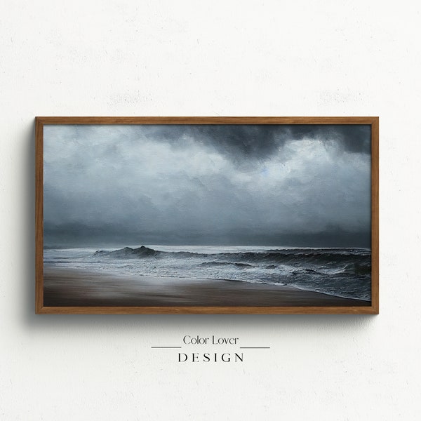 Coastal Frame TV Art | Nautical Ocean Samsung Frame TV Art Seascape Coast Moody Oil Painting Landscape Dark Stormy