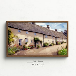 Cotswolds England Frame TV Art | Cotswolds Cottages Samsung Frame TV Art Village Landscape Watercolor Painting | English Countryside Rural