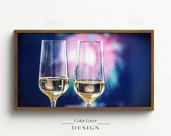 Champagne Fireworks Frame TV Art | New Year's Eve Anniversary Birthday Party Celebration Samsung Frame TV Art LG Digital Wall Art