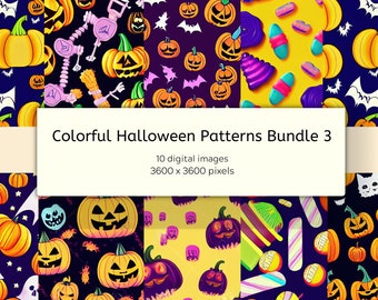 Cute Halloween Digital Paper Pack Bright Multicolored Halloween Digital Papers inspired by Lisa Frank Halloween Printables Digital Papers