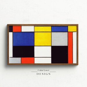 Abstract Painting Frame TV Art | Mondrian Geometric Samsung Frame TV Art Minimalist Neutral Bauhaus Digital Wall Art