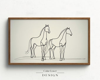 Horses Frame TV Art | Horses Single Line Drawing Samsung Frame TV Art Contour Continuous Line Art Horses Digital Wall Art LG