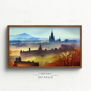 Scotland Frame TV Art | Edinburgh Samsung Frame TV Art Landscape Watercolor Painting Scottish Digital Wall Art