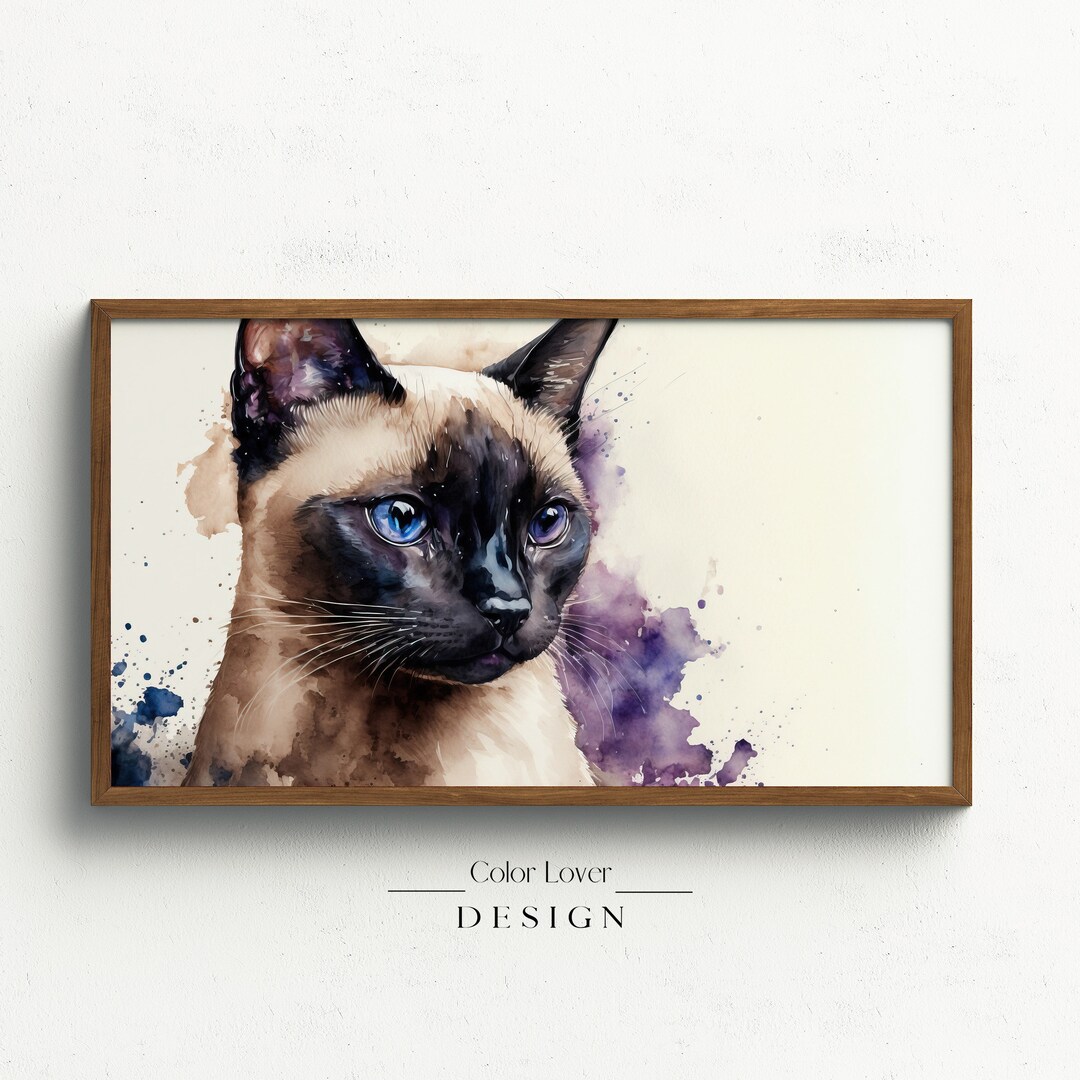 Siamese Cat Frame TV Art | Seal Point Siamese Cat Watercolor Painting ...