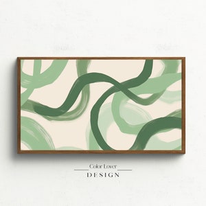 Modern Frame TV Art | Green Abstract Wavy Lines Samsung Frame TV Minimalist Simple Digital Wall Art for Samsung Frame TV