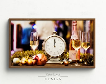 New Years Frame TV Art | New Year's Eve Day Clock Champagne Party Celebration Samsung Frame TV Art LG Digital Wall Art New Years Day